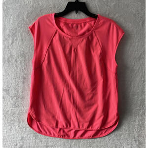 Calvin Klein Womans Blouse Top Coral Medium Solid Active Short Sleeve Round Neck